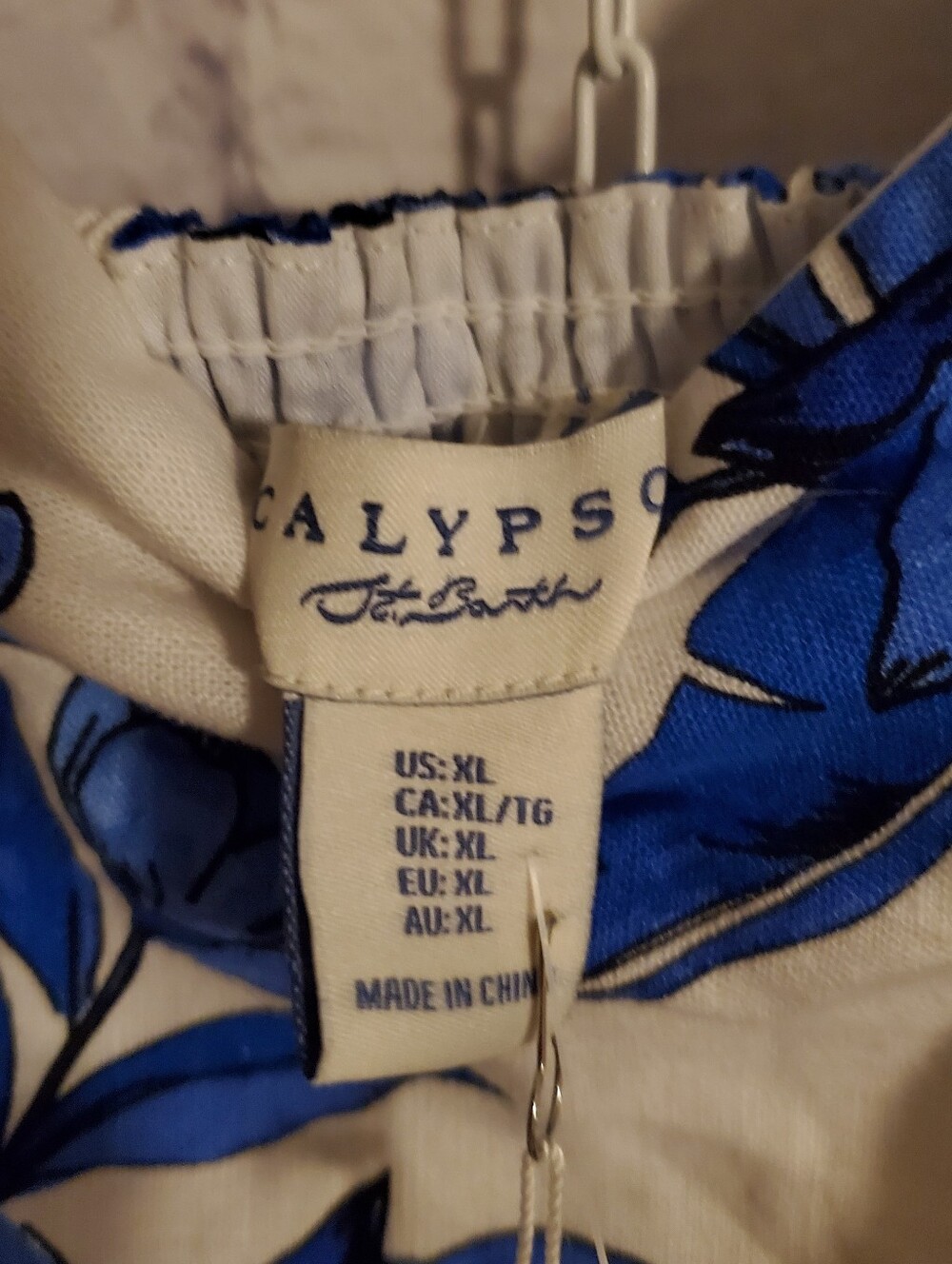 NWT Calypso St. Barth Linen Blend Smocked Back Midi Dress, XL, White & Blue - Picture 5 of 6